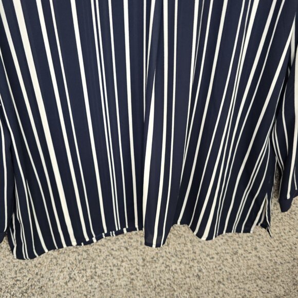 Vince Camuto‎ Top Womens Small Navy Blue Striped Split Neck Semi Sheer Blouse - Picture 5 of 7